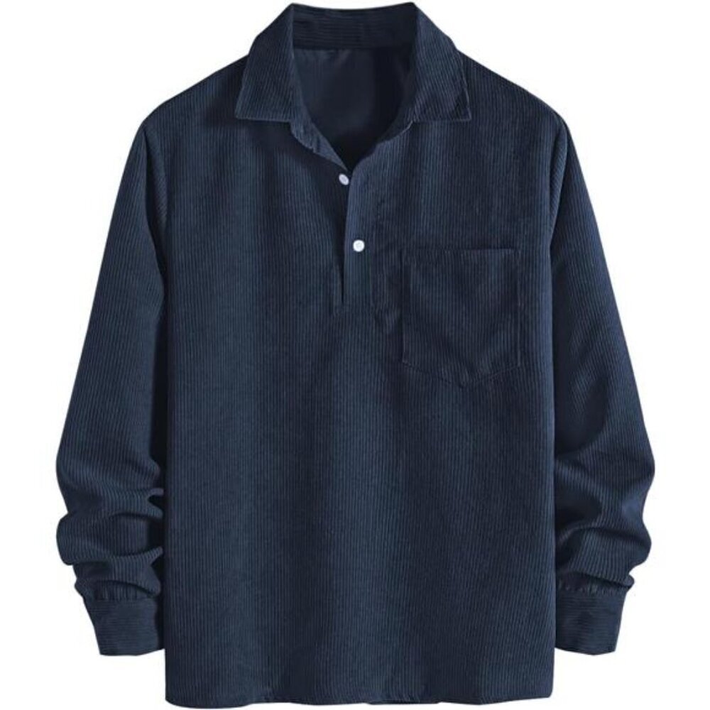 Men's Corduroy Shirts Solid Color 2025 Fall Half Button Long Sleeves Polo